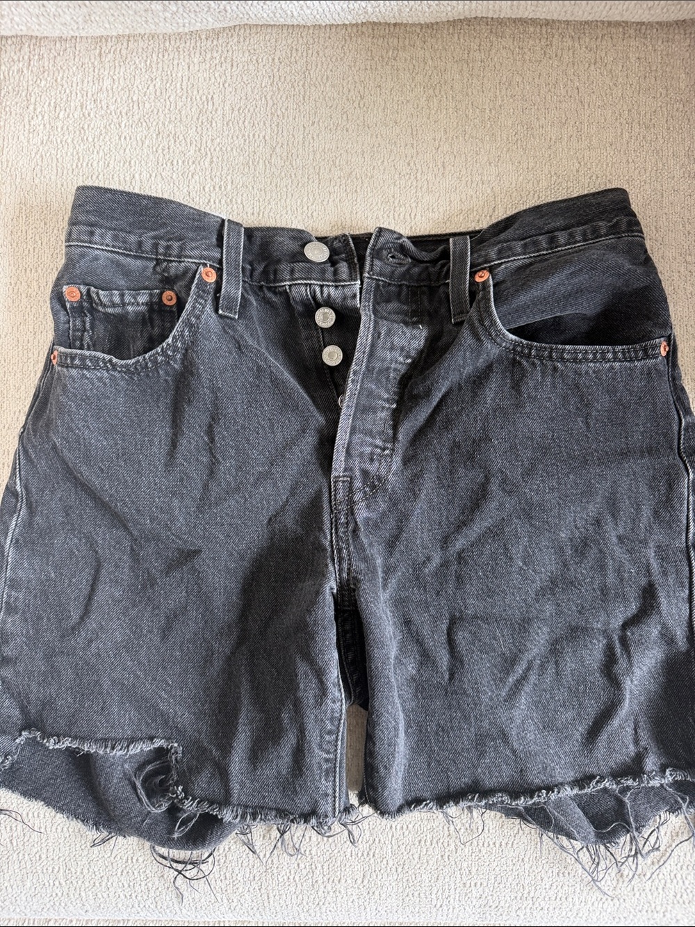 Levi 501 Black High-Waist Denim Cutoff Shorts